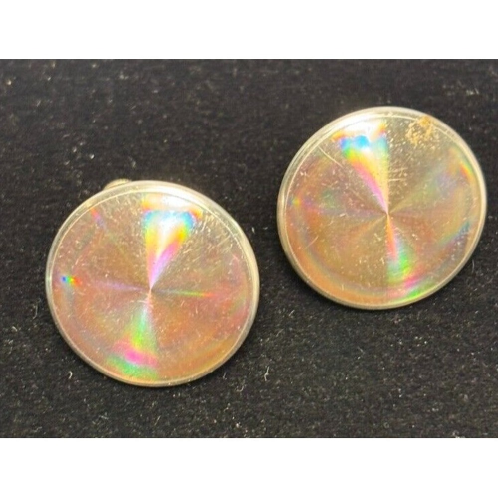 Vintage Diffraction Earrings Sterling Silver T2 Iridescent Mid Century 1960s